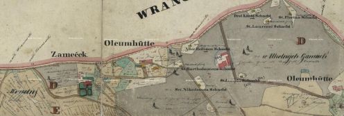 Mapa stabilního katastru z roku 1839 - hned vedle zámečku byla oleová huť