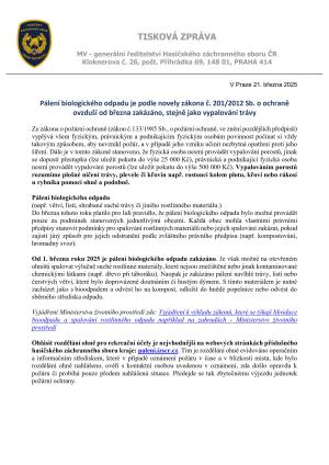 Oficiální stanovisko GŘ HZS ČR k pálení bioodpadu